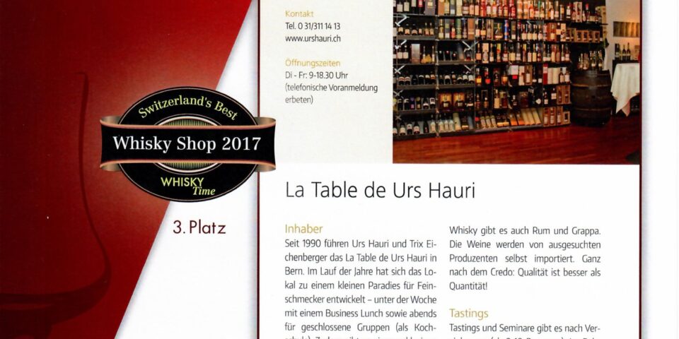 3. Platz im Whisky Guide Schweiz